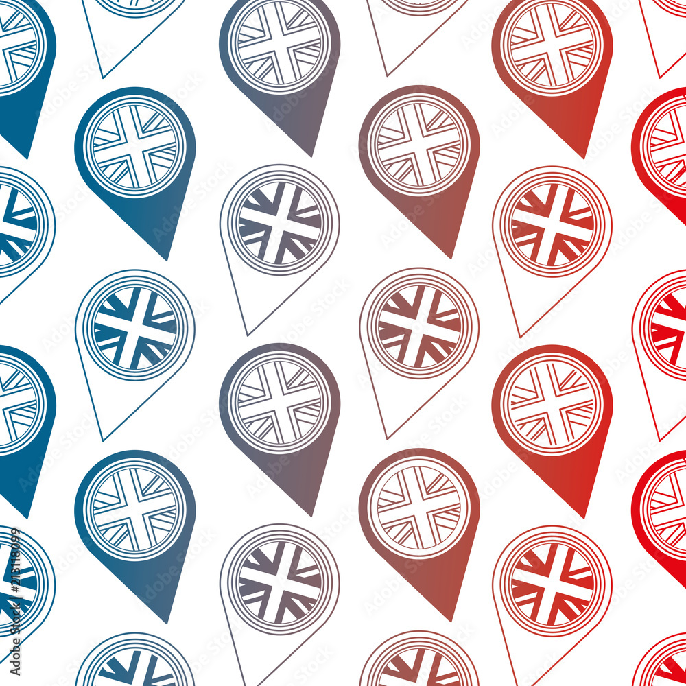Poster united kingdom flag in pointer map location background