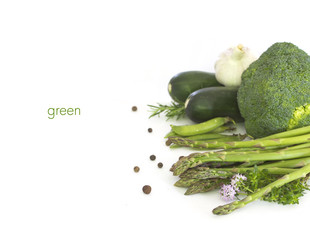 Fresh green vegetables  on white