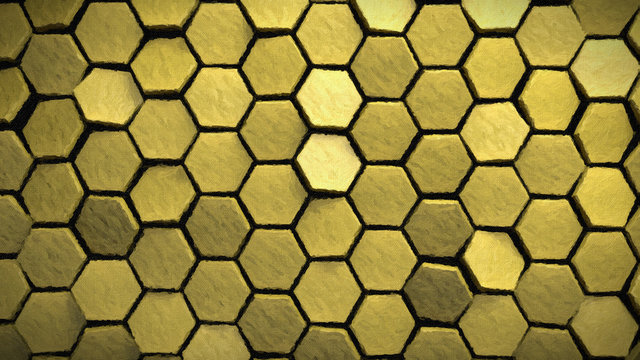 yellow painting effect hexagons background 3d render © viking75