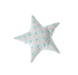 Star shaped decorative pillow on white background