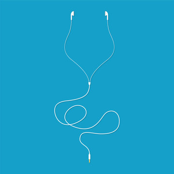 White music earphones with connector. Vector illustration