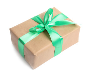 Beautifully wrapped gift box on white background