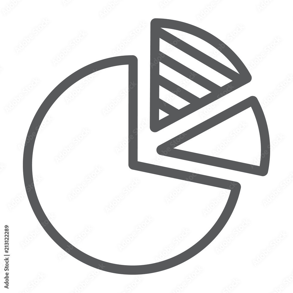 Poster pie chart line icon, data and analytics, statistics sign, vector graphics, a linear pattern on a whi
