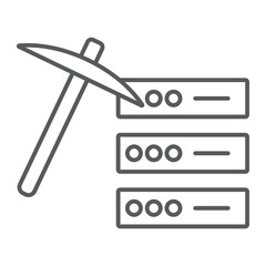 Data mining thin line icon, data and analytics, mining pick sign, vector graphics, a linear pattern on a white background, eps 10.