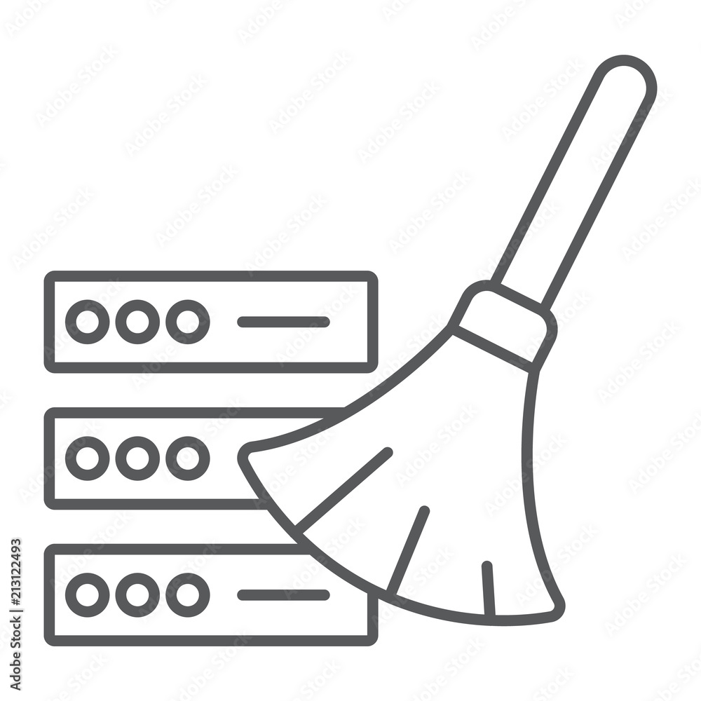 Poster database cleaning thin line icon, data and analytics, removing sign, vector graphics, a linear patte