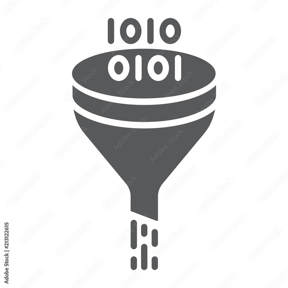 Poster data filter glyph icon, data and analytics, funnel sign, vector graphics, a solid pattern on a white