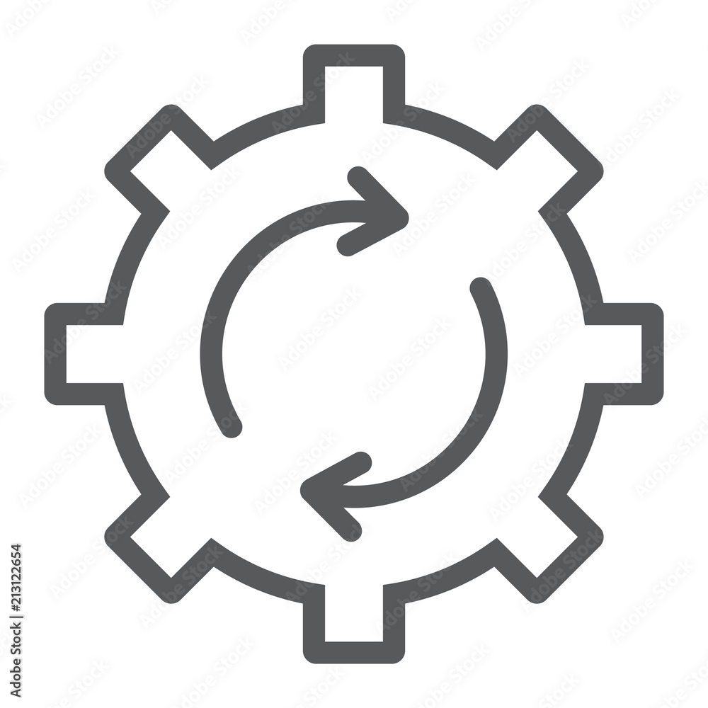 Poster system update line icon, data and analytics, cog gear rotation sign, vector graphics, a linear patte