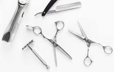 Men's Grooming Tools. Barber Equipment And Supplies On White