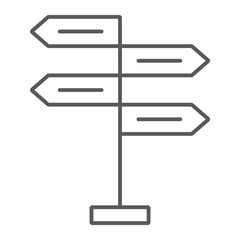 Signpost thin line icon, decision making and guidepost, arrow sign, vector graphics, a linear pattern on a white background, eps 10.