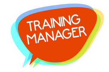 Conceptual hand writing showing Training Manager. Business photo showcasing giving needed skills for high positions improvement Multiline text layer design pattern red background think.