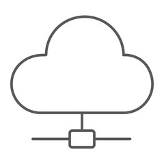 Cloud computing thin line icon, data and analytics, network sign, vector graphics, a linear pattern on a white background, eps 10.