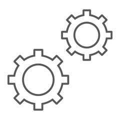 Configuration thin line icon, data and analytics, cog wheel sign, vector graphics, a linear pattern on a white background, eps 10.