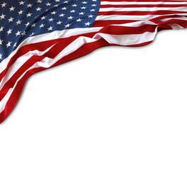 USA flag on white. Copy space