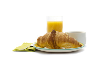 French breakfast on white : Orange Juice, croissant, cofee