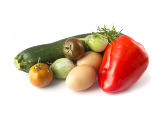 Fototapeta na wymiar Fresh summer vegetables and eggs
