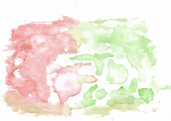Red (crimson) and green (lime green) mixed abstract watercolor background. It's useful for greeting cards, valentines, letters.  Horizontal gradient art style handicraft pattern.