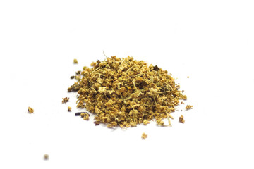 Dried herbs for infusion on white