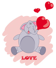cartoon elephant blowing heart shaped bubbles