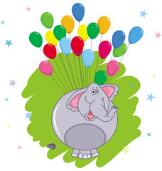 Colorful balloons with cartoon cute elephant