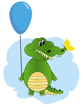 Cartoon crocodile with balloon