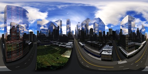 HDRI, environment map , Round panorama, spherical panorama, equidistant projection,
cityscape
