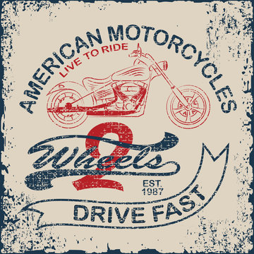 American Motorcycle Emblem.Vintage typography design for biker club, two wheels, t-shirts, prints.