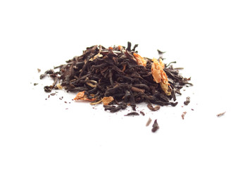Black floral tea isolated on white