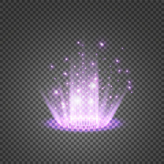 Naklejka premium Magiczny portal fantasy. Futurystyczny teleport. Efekt świetlny. Promienie świetlne sceny nocnej i iskry na przezroczystym tle. Pusty efekt świetlny podium. Klub dyskotekowy na parkiecie.