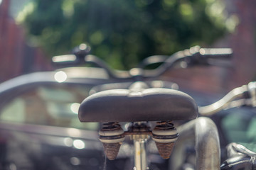 Fahrrad steht angeschlossen im Park