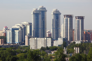 Fototapeta premium Russia, Moscow – a residential complex Golden keys. Modern architecture, summer, day.