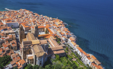Town of Cefalù on Sicily from above