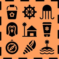 Simple 9 icon set of sea related [iconsRandom:4] vector icons. Collection Illustration