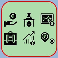 Simple 6 icon set of business related pin, backpack, profits and flask vector icons. Collection Illustration