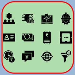 Obraz premium Simple 12 icon set of business related money, engineering, invoice and id card vector icons. Collection Illustration