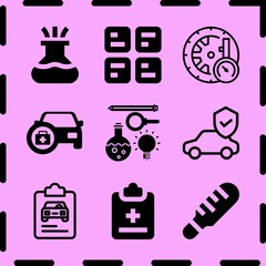 Simple 9 icon set of medicine related medical history, insurance, structure and science vector icons. Collection Illustration