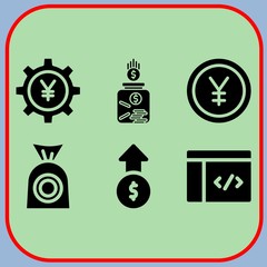 Simple 6 icon set of business related profits, yen, coding and yen vector icons. Collection Illustration