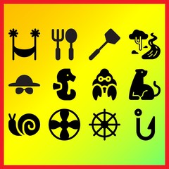Hook, hermit crab and seahorse related icons set