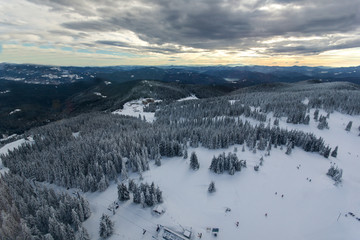 Fototapeta na wymiar Amazing winter landscape of Rhodope Mountains near Pamporovo resort from Snezhanka tower, Smolyan Region, Bulgaria