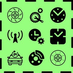 Simple 9 icon set of time related break, hours, wall clock and clock vector icons. Collection Illustration