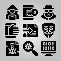 Simple 9 icon set of hacker related [iconsRandom:4] vector icons. Collection Illustration