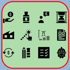 Simple 12 icon set of business related ink bottle, hourglass, rating and dollar vector icons. Collection Illustration