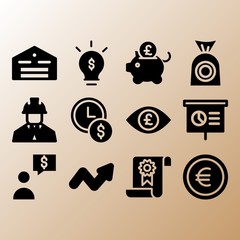 Presentation, profits and certificate related premium icon set