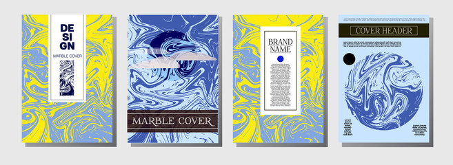 Artistic Covers Set. Marble Texture Background. Trendy Oil Paint Blue, Green, Yellow, Purple, Orange, Red Business Templates. Artistic Cover, Rich Noble Ebru Invitation Design, Marble Texture.