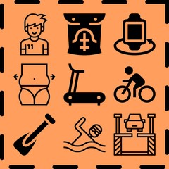 Simple 9 icon set of fitness related [iconsRandom:4] vector icons. Collection Illustration