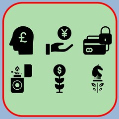 Simple 6 icon set of business related head, credit card, strategy and get money vector icons. Collection Illustration