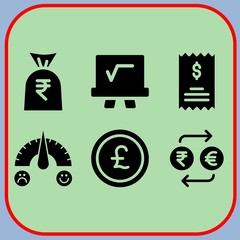 Simple 6 icon set of business related pound sterling, exchange, invoice and mathematics vector icons. Collection Illustration