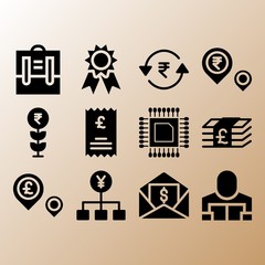 Rupee, flow and backpack related premium icon set