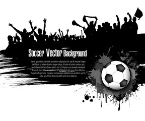 Grunge background. Soccer ball and football fans