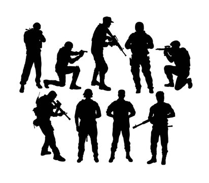Army Ready to War Silhouettes, art vector design