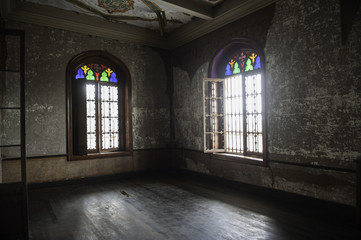 stained glass window of colored glass
